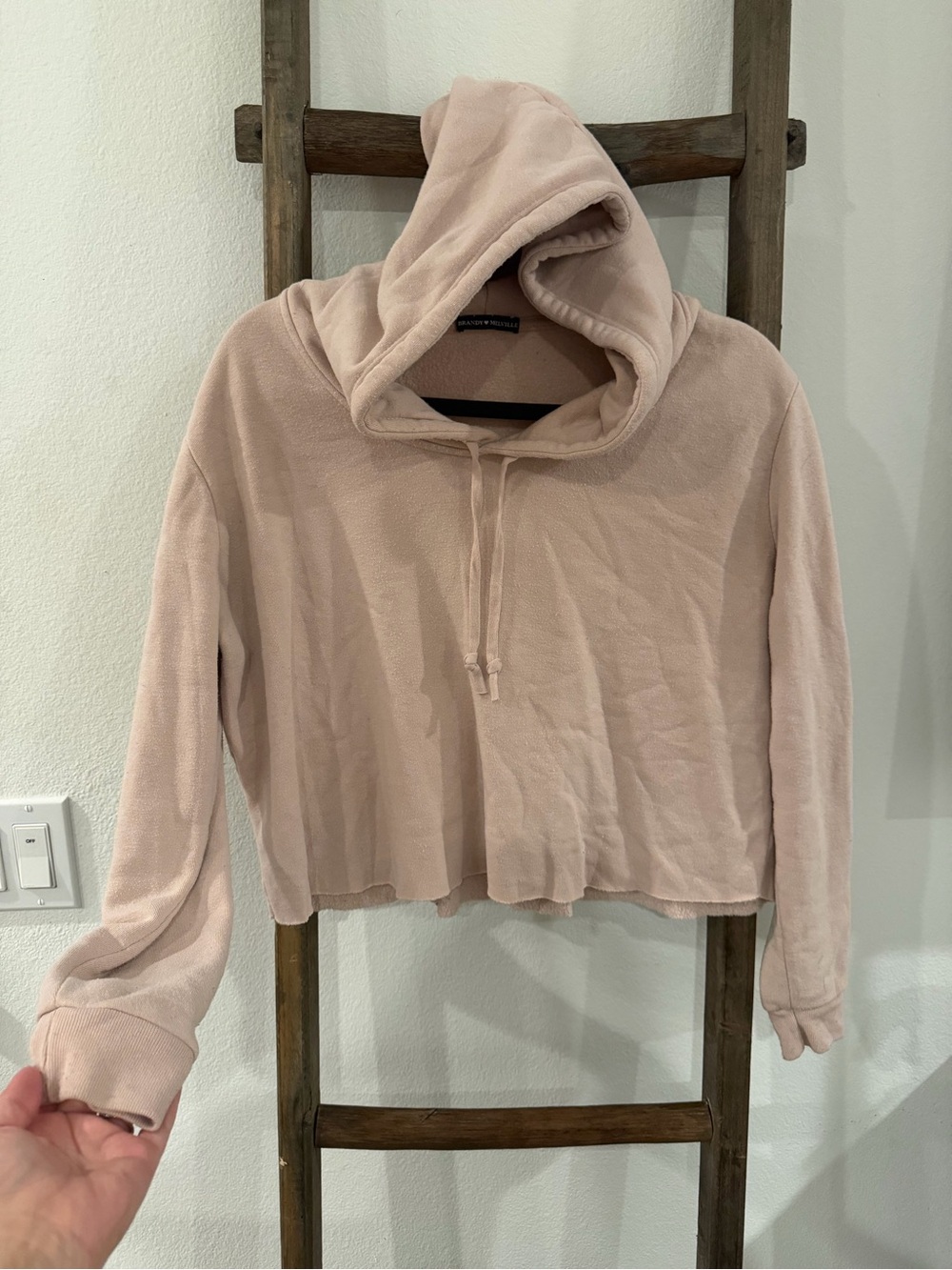 Brandy Melville Cropped Hoodie in Dusty Blush